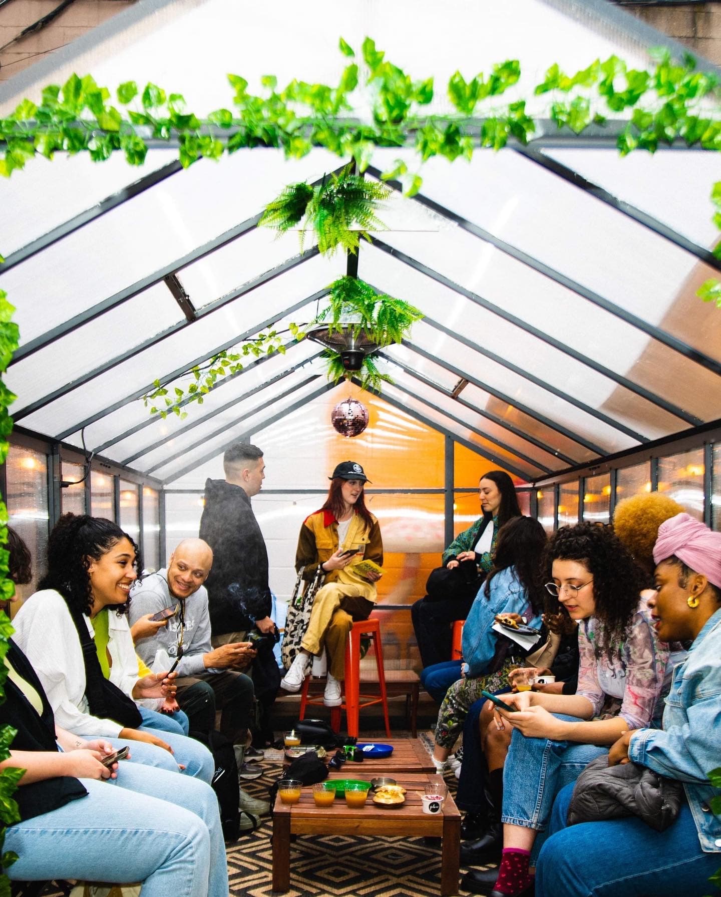 Hemp Lab NYC interior with bold geometric wallpaper and vibrant design